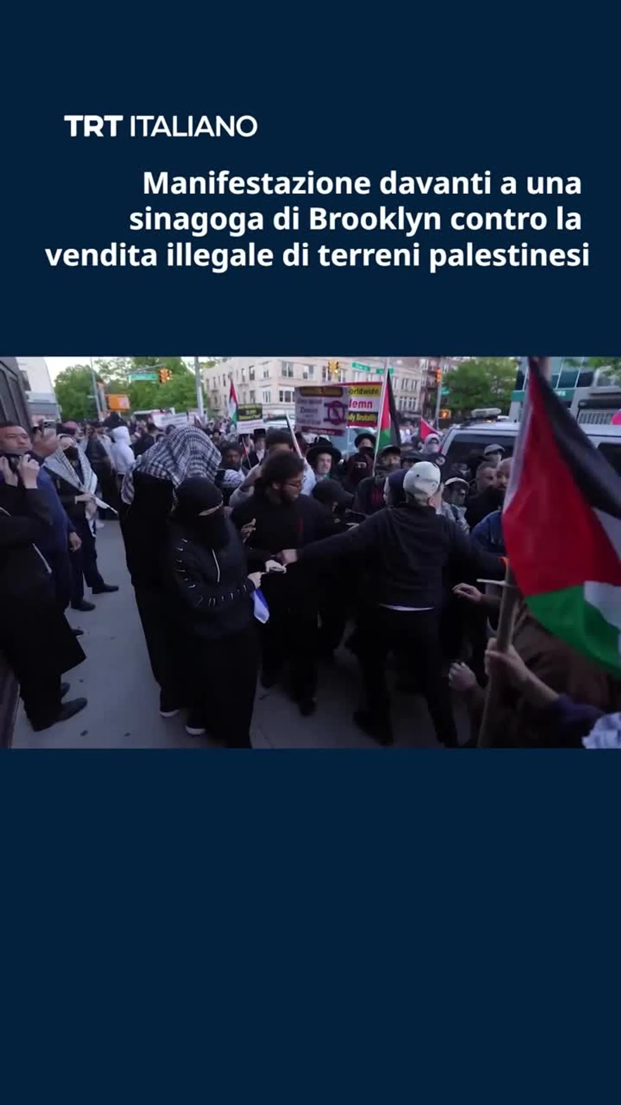Manifestazione davanti a una sinagoga di Brooklyn contro la vendita illegale di terreni palestinesi