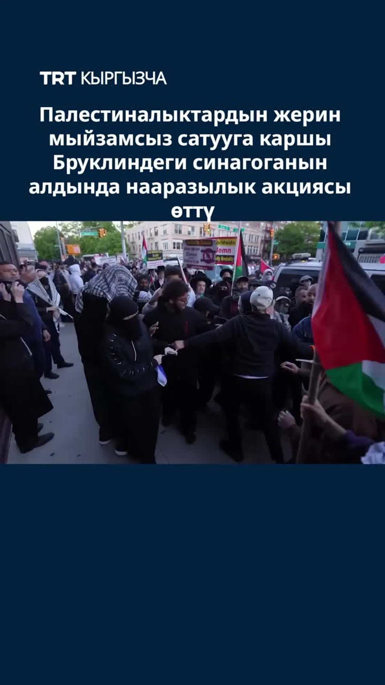 ПАЛЕСТИНАЛЫКТАРДЫН ЖЕРИН МЫЙЗАМСЫЗ САТУУГА КАРШЫ БРУКЛИНДЕГИ СИНАГОГАНЫН АЛДЫНДА НААРАЗЫЛЫК АКЦИЯСЫ