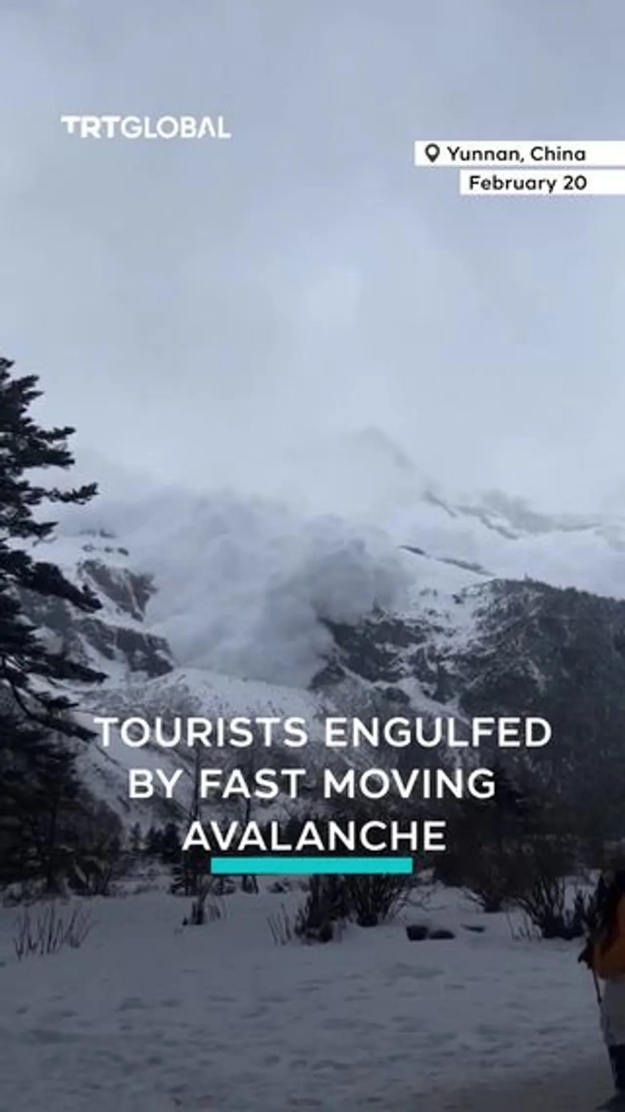 Tourists recording avalanche forced to flee as it crashes down mountain in China